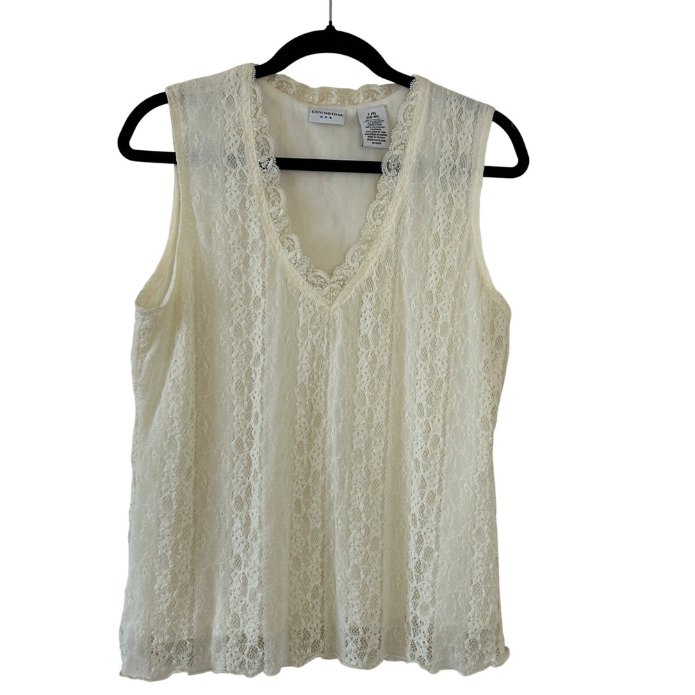 Covington Vintage Y2k Cream Ivory Floral Lace Coquette Shell Top L‎ 14-16